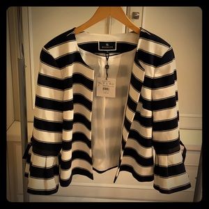 Navy Blue and White Blazer with Flared Sleeves